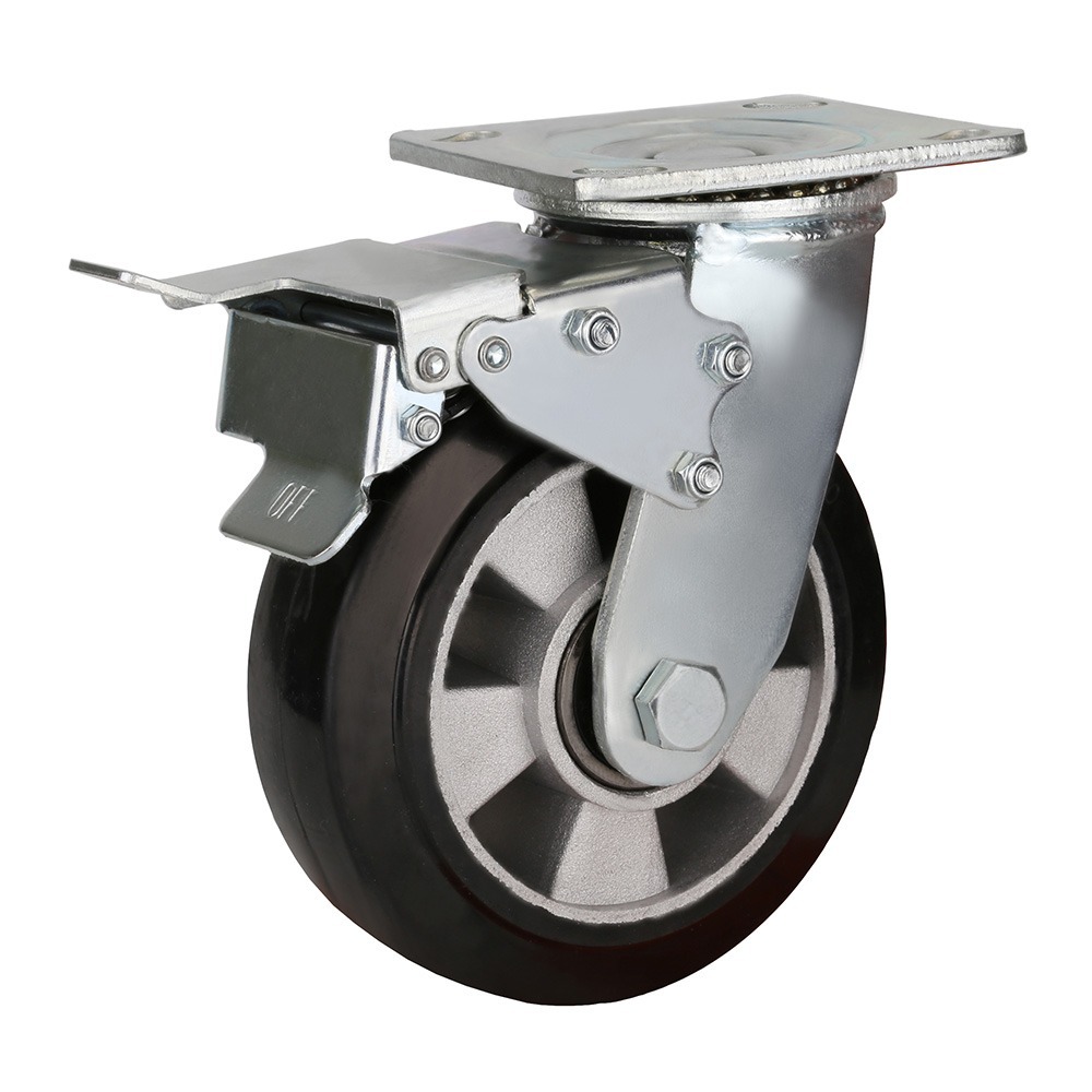 SCDLb 80 - Большегрузное колесо с алюминиевым ободом 200 мм (поворот., тормоз, площадка, черная резина, шарикоподш.)