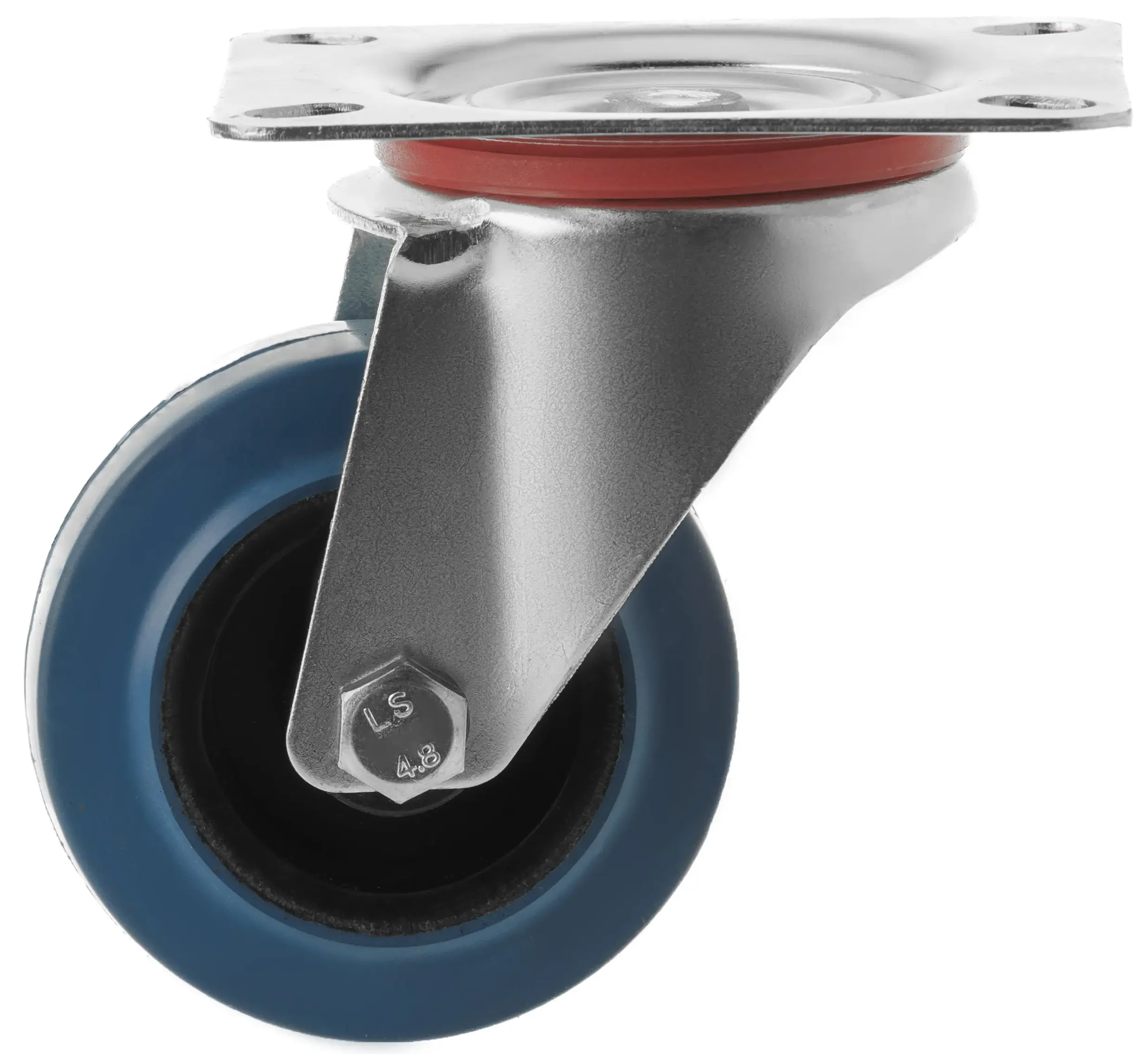 Колесо поворотное, платформенное крепление, синяя резина, диаметр 80мм - SCL 93